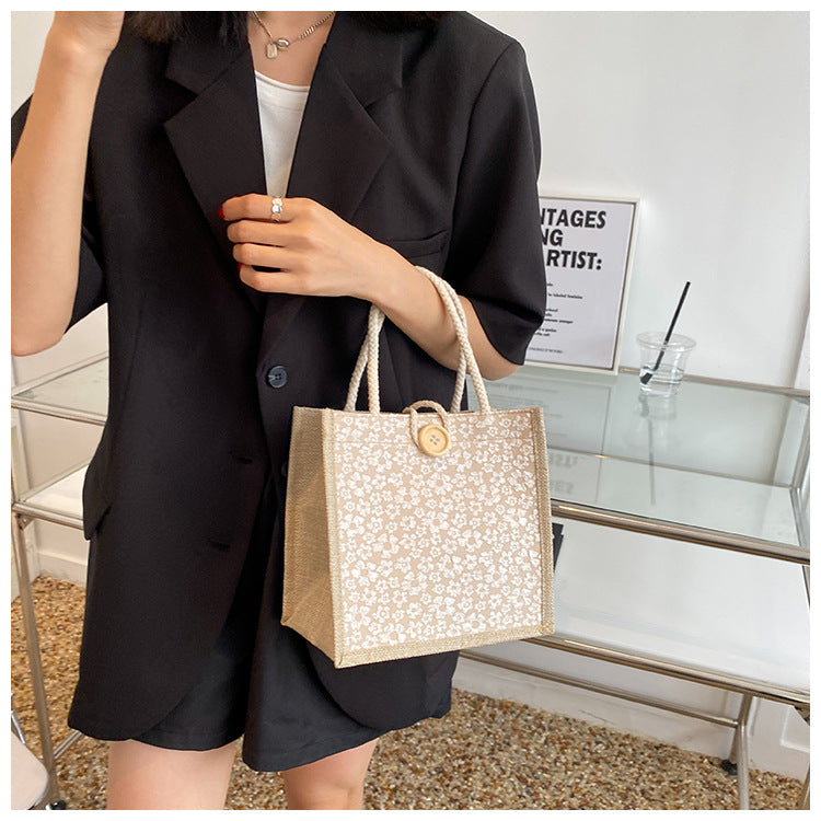 Internet Celebrity Portable Linen Bag Women's 2023 Western Style Hand-Carrying Lunch Bag for Work and Going Out Japanese Style ins Small Satchel