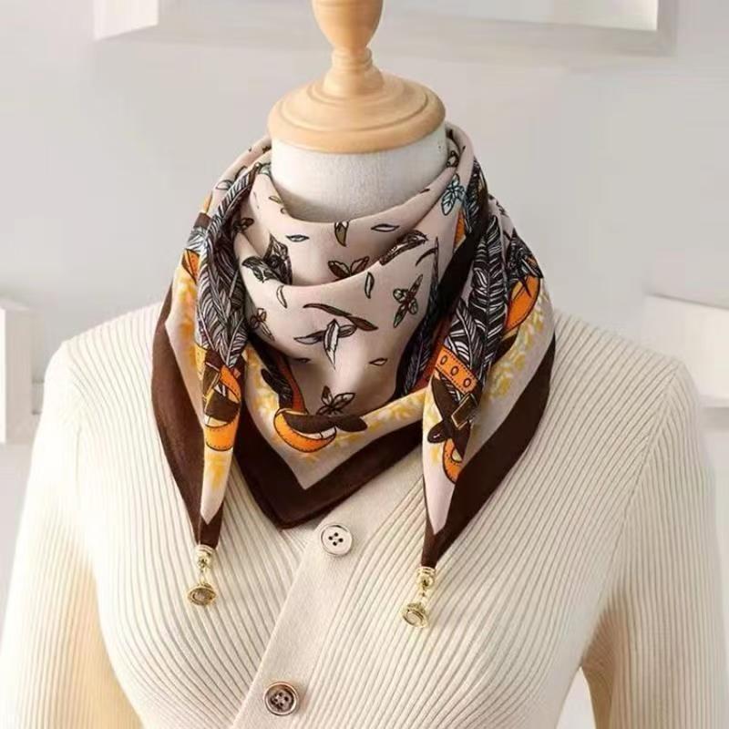 2026 New Style Warm Square Scarf with Magnetic Buckle, Triangular Silk Scarf, Cotton Scarf for Women, Stylish Neck Warmer for Spring, Autumn, and Winter, Versatile and Elegant