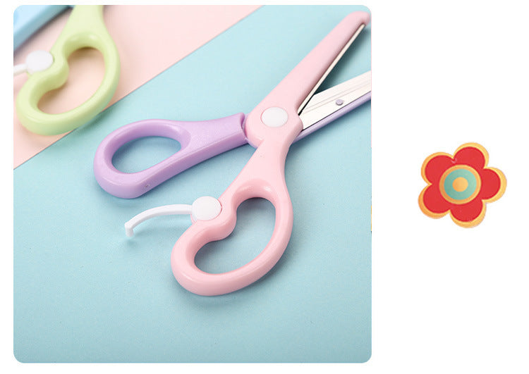 Qian Hong stationery new macaron color children's safety scissors children's paper-cut Cartoon anti-pinch elastic plastic scissors