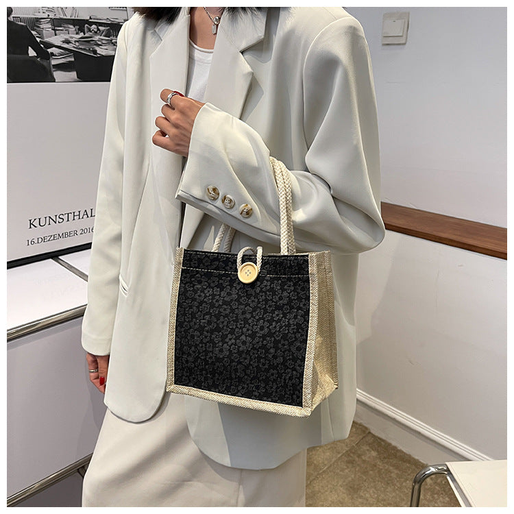 Internet Celebrity Portable Linen Bag Women's 2023 Western Style Hand-Carrying Lunch Bag for Work and Going Out Japanese Style ins Small Satchel