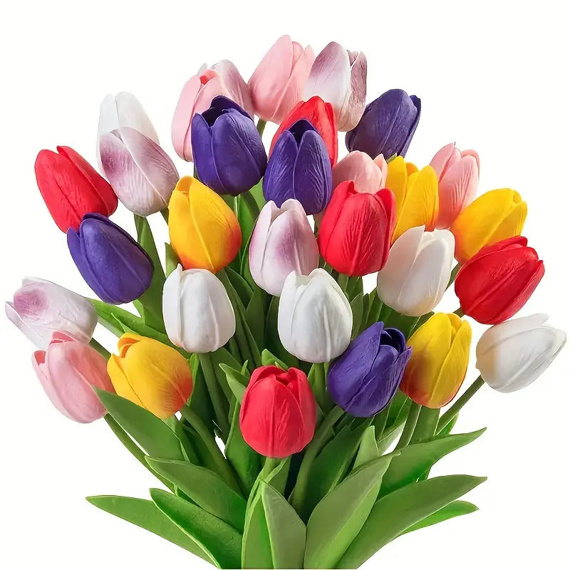 Pu Mini Tulip Artificial Flower Bouquet Cross-Border Artificial Flower Home Decoration Photo European Style Ornaments Factory Direct Sale