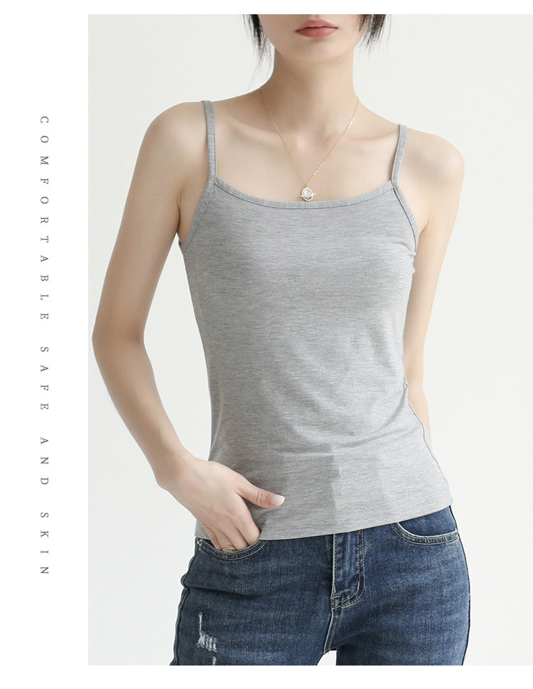 Factory Direct Sales Spring and Summer Versatile Camisole Women's Simple Solid Color Slim Elastic Bottoming Shirt Wholesale Dropshipping