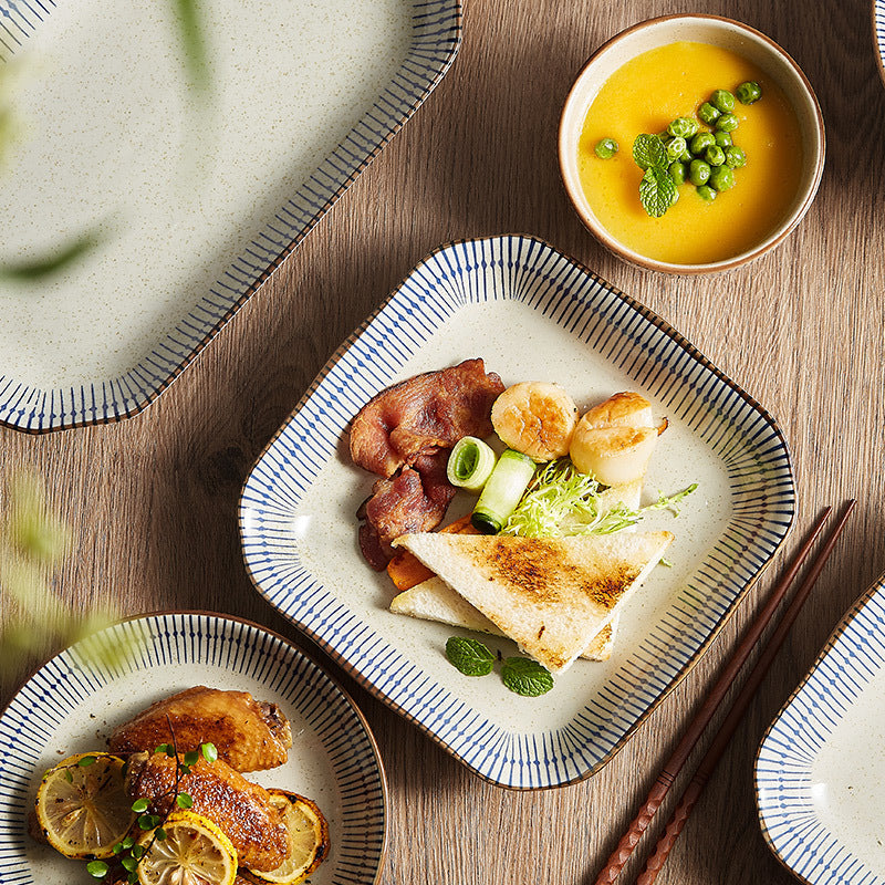 Japanese Style Rice Bowl Single Plate Dish Household Vintage Ceramic Fish Plate Dishes Creative Tableware Set