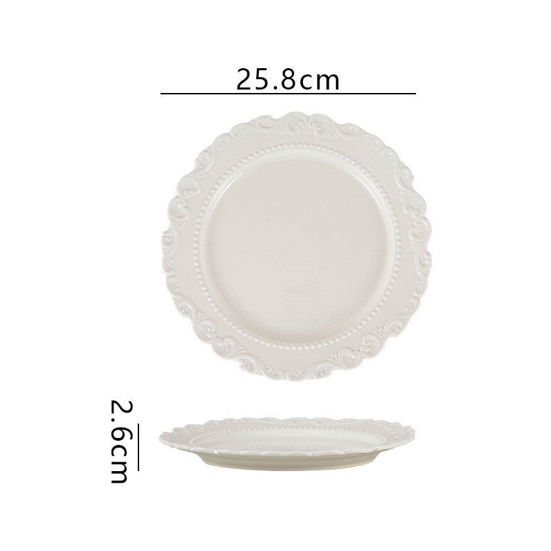 French ins style cream ceramic Western plate lace vintage dessert plate cream cake plate swing plate wholesale