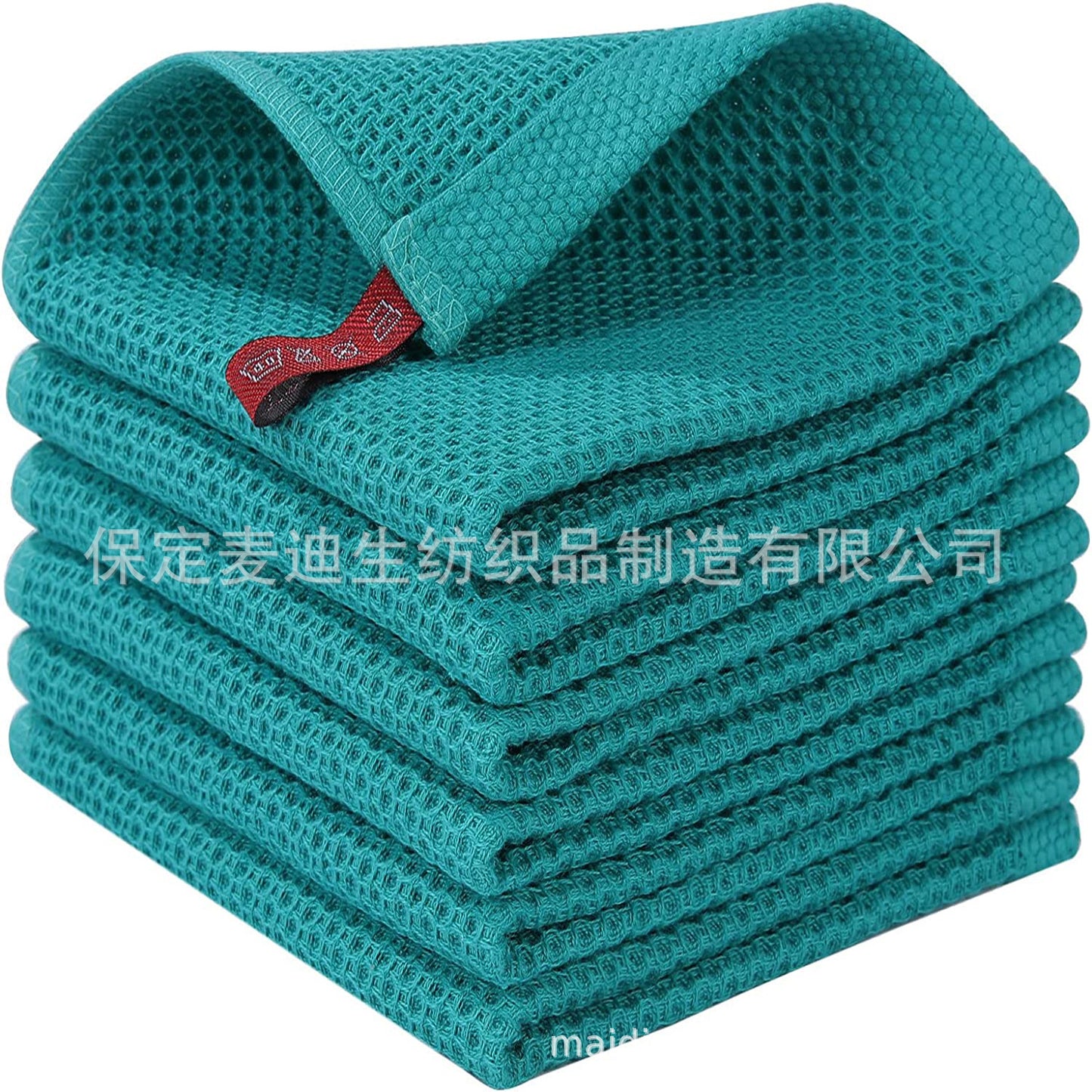 Cross-border Amazon pure cotton honeycomb kitchen dishwashing square towel can be suit with hook waffle square towel generation sticker code