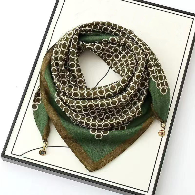2026 New Style Warm Square Scarf with Magnetic Buckle, Triangular Silk Scarf, Cotton Scarf for Women, Stylish Neck Warmer for Spring, Autumn, and Winter, Versatile and Elegant