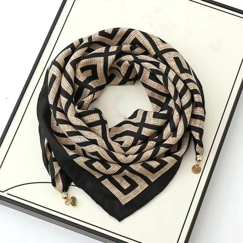 2026 New Style Warm Square Scarf with Magnetic Buckle, Triangular Silk Scarf, Cotton Scarf for Women, Stylish Neck Warmer for Spring, Autumn, and Winter, Versatile and Elegant