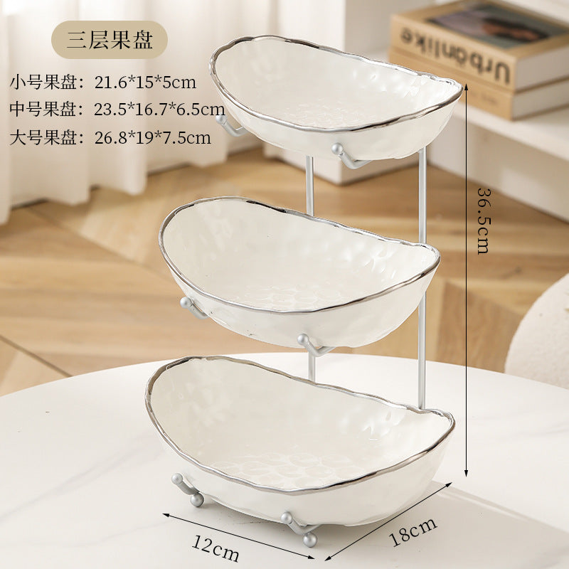 Light Luxury Ceramic Fruit Plate Iron Fruit Basket Double Layer Three Layer Fruit Plate Living Room Household Snack Snack Dried Fruit Plate