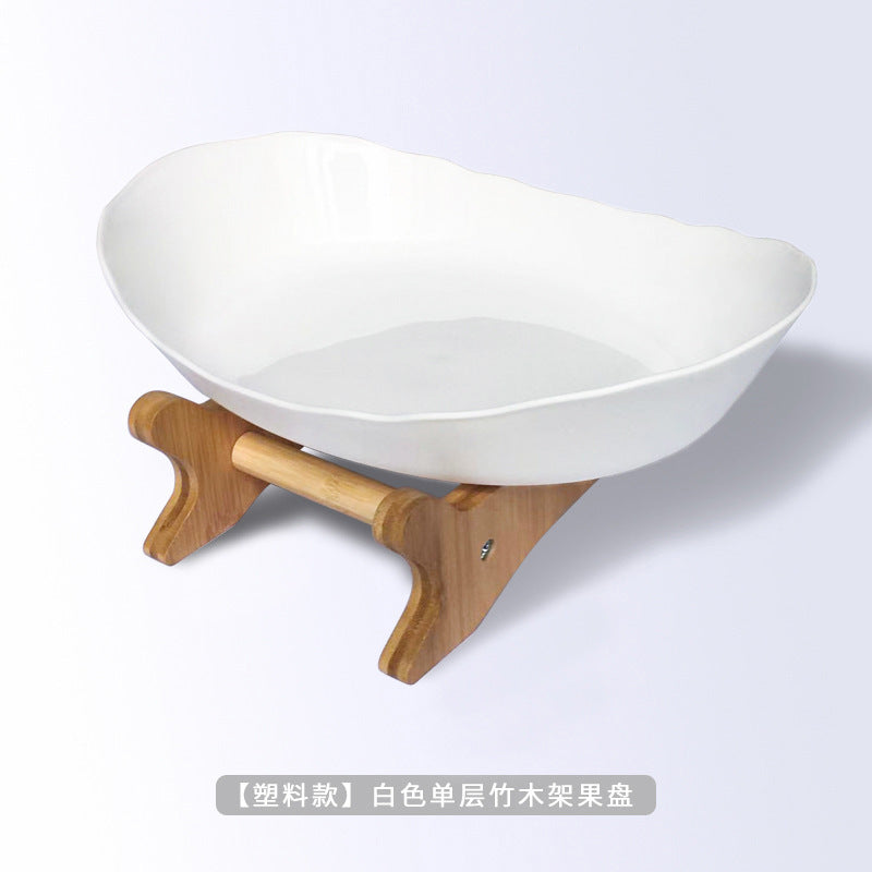 European-style three-layer ceramic dried fruit plate new creative bamboo rack multi-layer fruit plate household snack plate factory direct sales