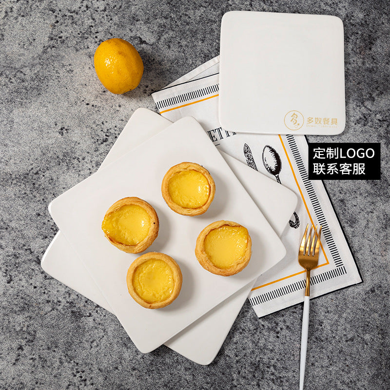 Ceramic Cake Plate Pure White Square Plate Dessert Display Dish Baking Tableware Buffet Round Swing Plate Long Square Plate