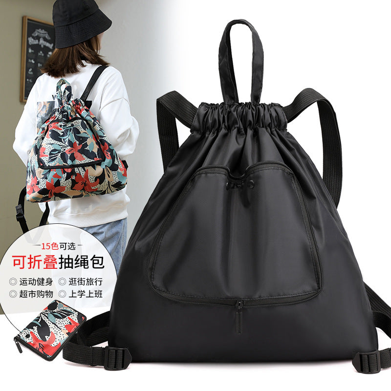Cross-border New Travel Bag Bundle Mouth Backpack Women's Simple Drawstring Storage Bag Large Capacity Backpack Shopping Bag