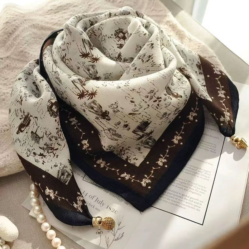 2026 New Style Warm Square Scarf with Magnetic Buckle, Triangular Silk Scarf, Cotton Scarf for Women, Stylish Neck Warmer for Spring, Autumn, and Winter, Versatile and Elegant