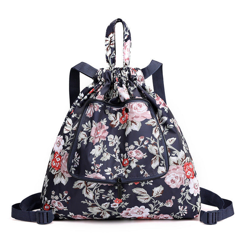 Cross-border New Travel Bag Bundle Mouth Backpack Women's Simple Drawstring Storage Bag Large Capacity Backpack Shopping Bag