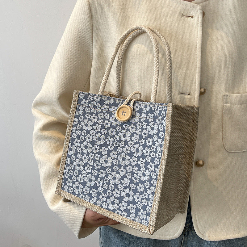 Internet Celebrity Portable Linen Bag Women's 2023 Western Style Hand-Carrying Lunch Bag for Work and Going Out Japanese Style ins Small Satchel