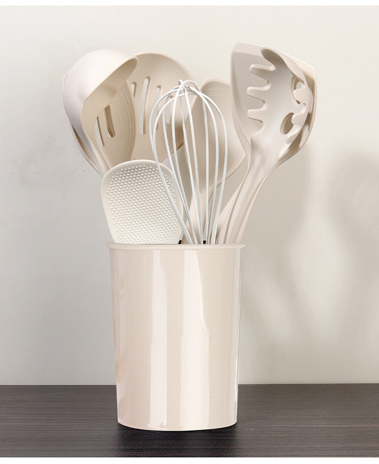 Wooden Handle Silicone Kitchen Utensil Set, Non-Stick Pan, Silicone Spatula, Soup Spoon, High Temperature Resistant Silicone Cooking Spatula, Daily Kitchen Utensils
