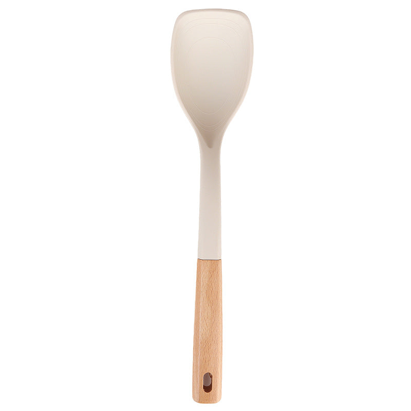 Wooden Handle Silicone Kitchen Utensil Set, Non-Stick Pan, Silicone Spatula, Soup Spoon, High Temperature Resistant Silicone Cooking Spatula, Daily Kitchen Utensils