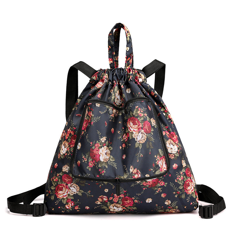 Cross-border New Travel Bag Bundle Mouth Backpack Women's Simple Drawstring Storage Bag Large Capacity Backpack Shopping Bag