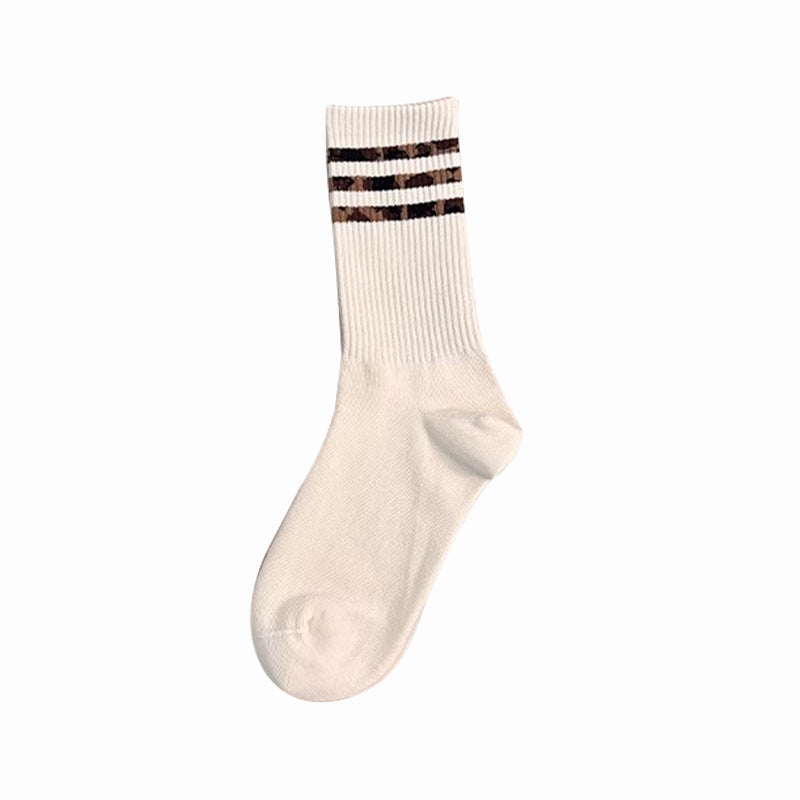 Socks Women's Mid-length Socks Spring and Autumn Korean Style Fashionable Socks Spotted Leopard Print Stockings All-match Non-slip Women's High Socks