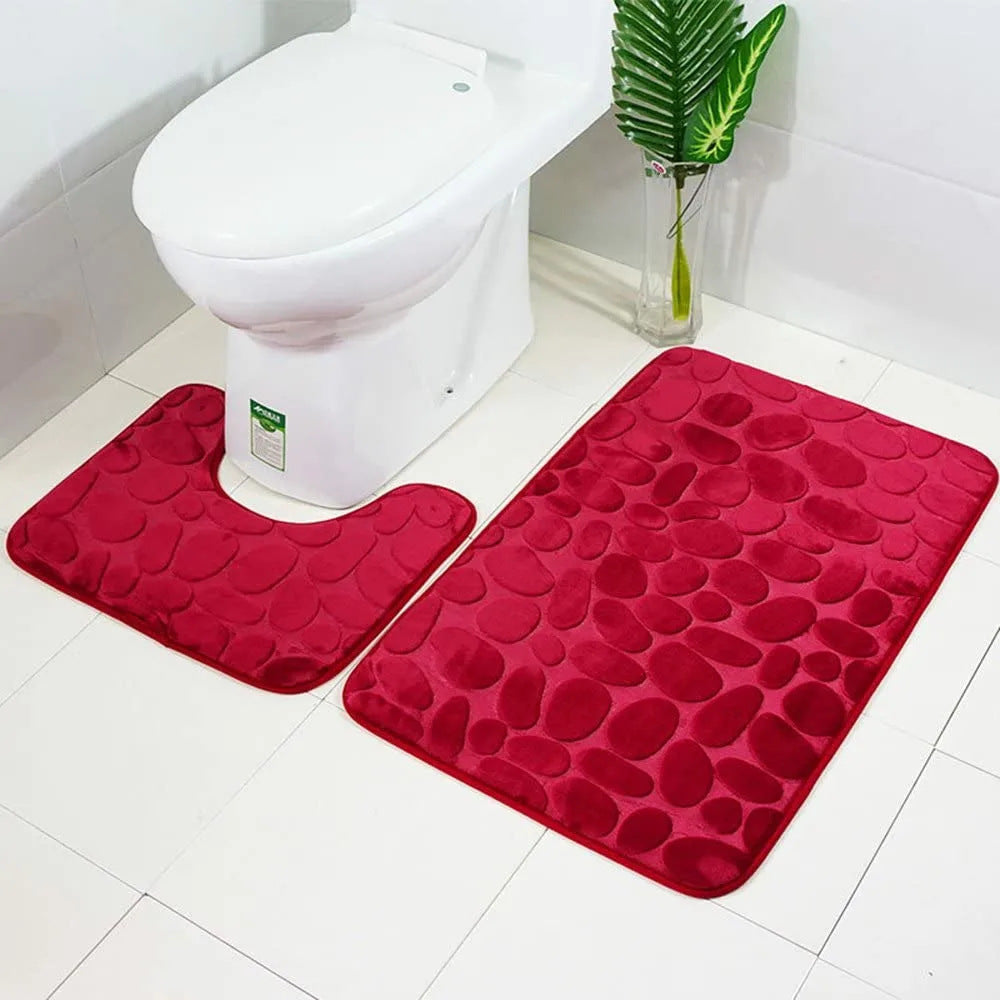 Amazon Pebble Embossed Coral Velvet Floor Mat Two-Piece Set Bathroom Absorbent Sponge Foot Mat Non-Slip Door Mat in Stock