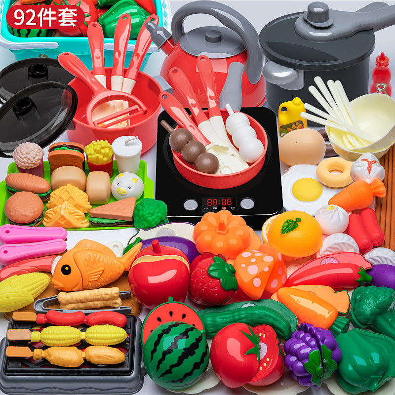 [Cross-border Exclusive] Simulation Kitchenette Cooking Kitchenware suit Fruit Chicing Music Cooking Induction Cooker to play house