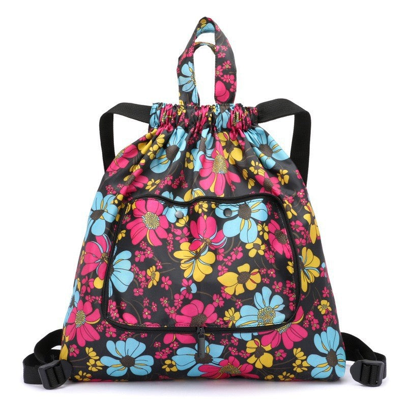 Cross-border New Travel Bag Bundle Mouth Backpack Women's Simple Drawstring Storage Bag Large Capacity Backpack Shopping Bag