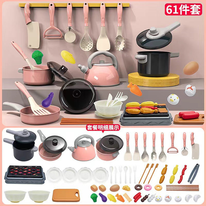Cross-border simulation kitchenette cooking kitchenware suit fruit cutting music girls play house toys induction cooker cooking