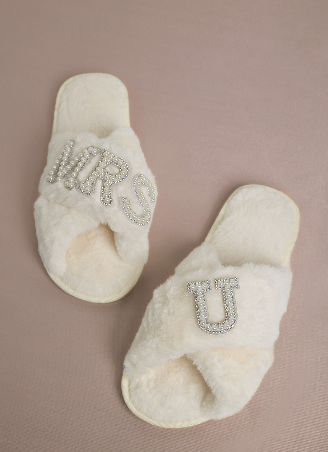 Bride Plush Slippers Cross-Border Popular Pearl Letters Bride Cross Plush Slippers Bachelor Party Wedding