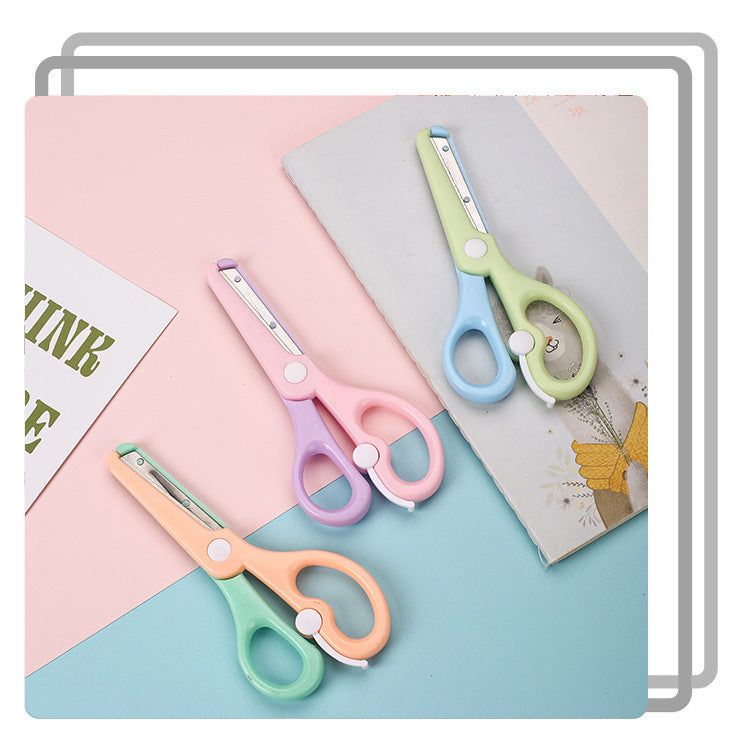 Qian Hong stationery new macaron color children's safety scissors children's paper-cut Cartoon anti-pinch elastic plastic scissors