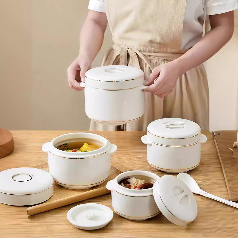 Water-proof Stew Pot Chunky Stew Pot Ceramic Steamed Egg Stew Pot with Lid Double Lid Soup Pot Household Bird's Nest Size Inner Pot Steaming Pot