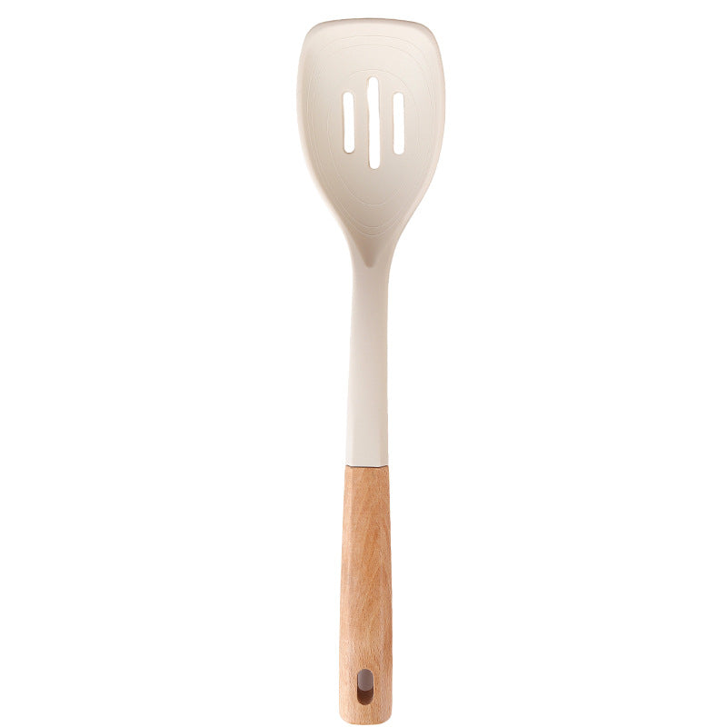 Wooden Handle Silicone Kitchen Utensil Set, Non-Stick Pan, Silicone Spatula, Soup Spoon, High Temperature Resistant Silicone Cooking Spatula, Daily Kitchen Utensils