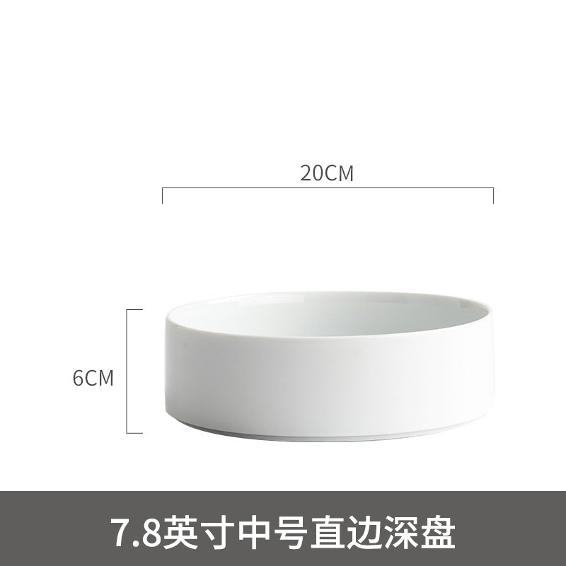 Ceramic Straight Plate Flat Bottom Deep Plate Soup Plate Japanese Seafood Plate Dish Plate Dessert Plate Nest Plate Simple Salad Bowl