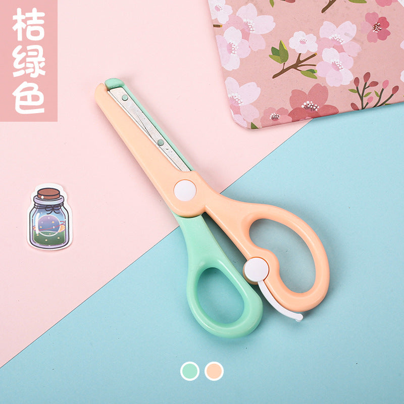 Qian Hong stationery new macaron color children's safety scissors children's paper-cut Cartoon anti-pinch elastic plastic scissors