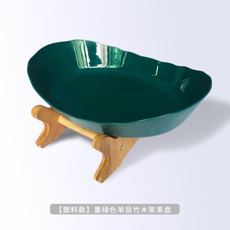 European-style three-layer ceramic dried fruit plate new creative bamboo rack multi-layer fruit plate household snack plate factory direct sales