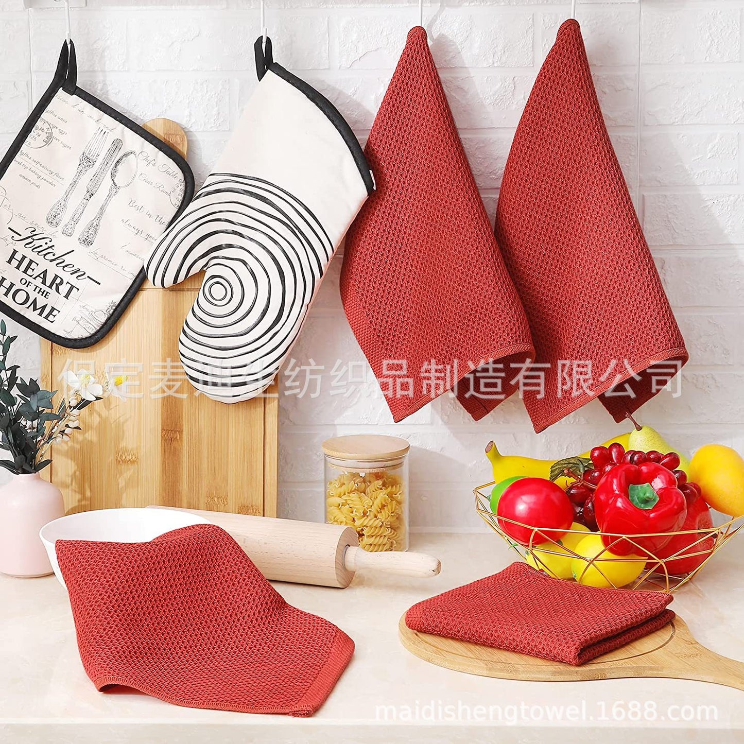 Cross-border Amazon pure cotton honeycomb kitchen dishwashing square towel can be suit with hook waffle square towel generation sticker code