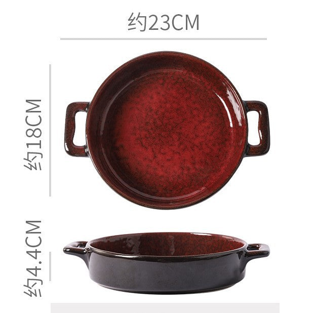 Personalized wine red ceramic restaurant hotel tableware embossed exquisite fruit pastry tray tea tray household dish salad bowl