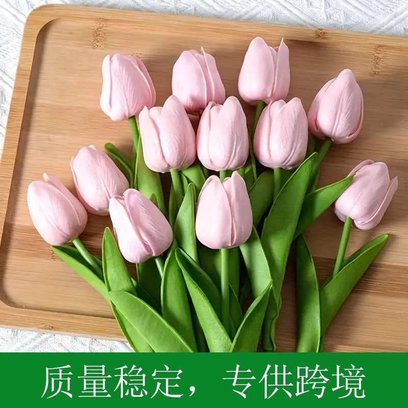 High-End Pu Tulip Artificial Flowers Cross-Border Exclusive for Home and Hotel Wedding Photography Props Feel Artificial Flowers Wholesale