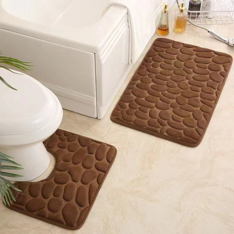 Amazon Pebble Embossed Coral Velvet Floor Mat Two-Piece Set Bathroom Absorbent Sponge Foot Mat Non-Slip Door Mat in Stock