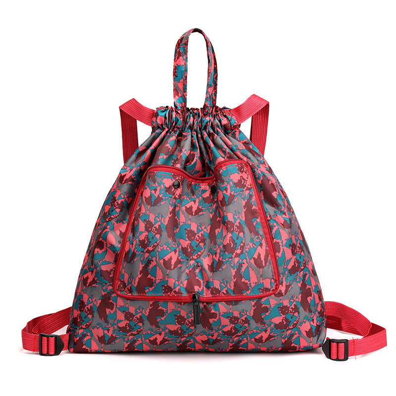 Cross-border New Travel Bag Bundle Mouth Backpack Women's Simple Drawstring Storage Bag Large Capacity Backpack Shopping Bag