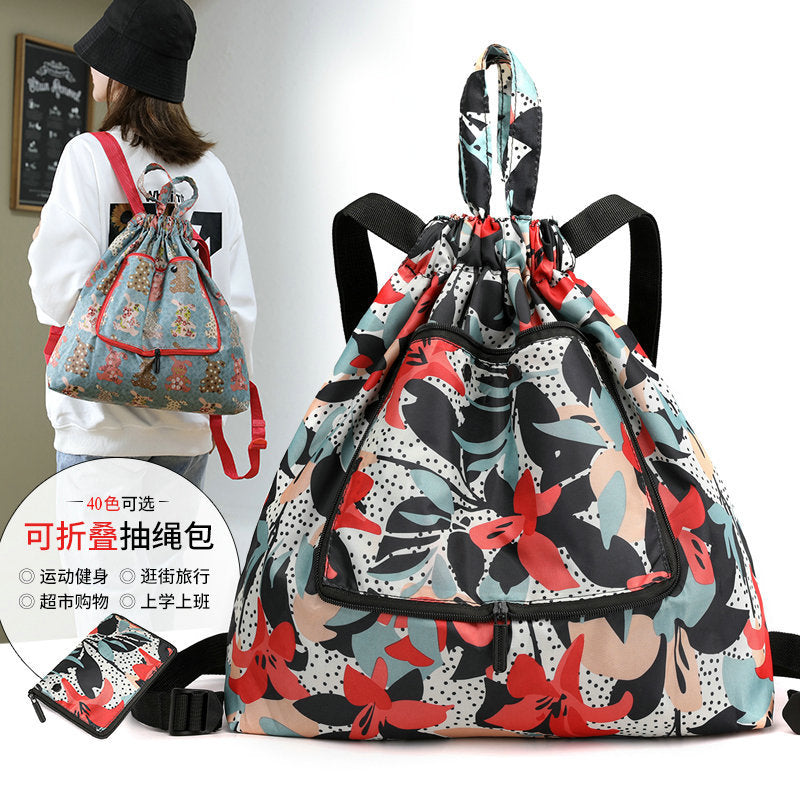 Cross-border New Travel Bag Bundle Mouth Backpack Women's Simple Drawstring Storage Bag Large Capacity Backpack Shopping Bag