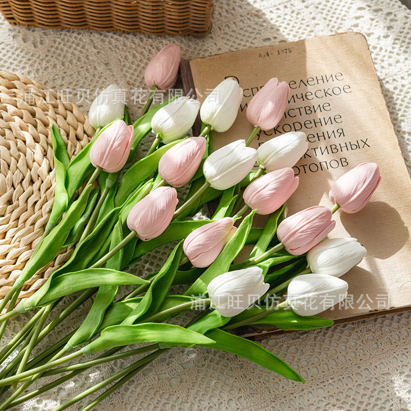 Pu Mini Tulip Artificial Flower Bouquet Cross-Border Artificial Flower Home Decoration Photo European Style Ornaments Factory Direct Sale