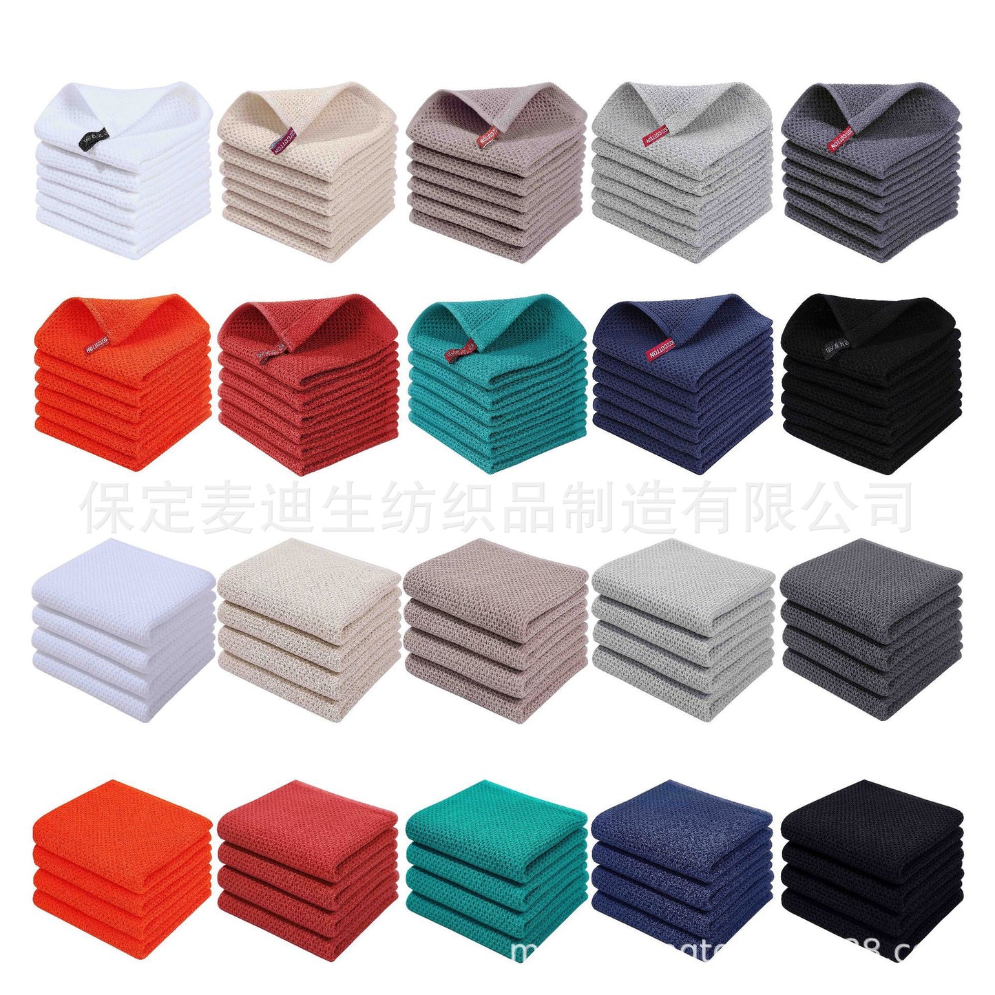 Cross-border Amazon pure cotton honeycomb kitchen dishwashing square towel can be suit with hook waffle square towel generation sticker code