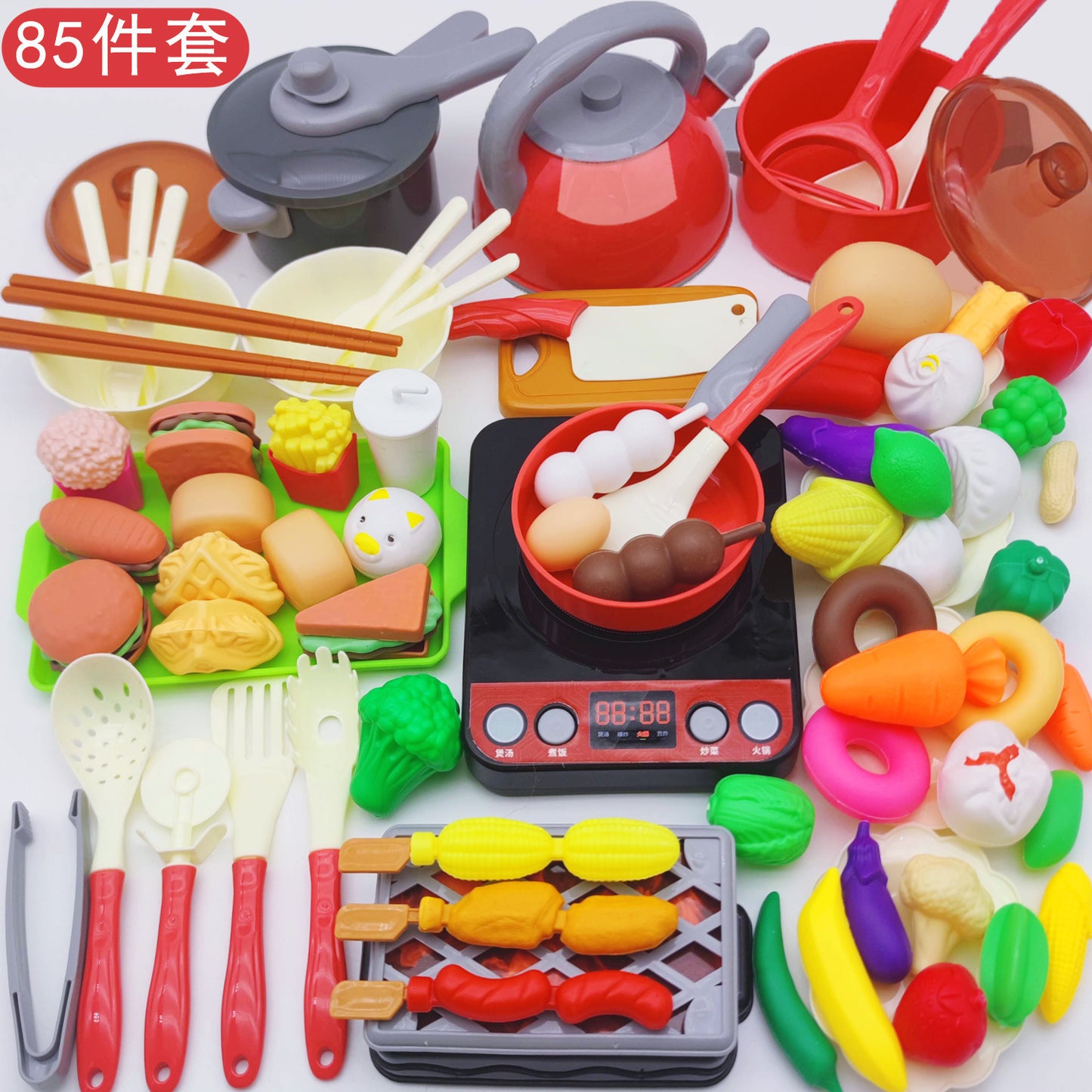 [Cross-border Exclusive] Simulation Kitchenette Cooking Kitchenware suit Fruit Chicing Music Cooking Induction Cooker to play house