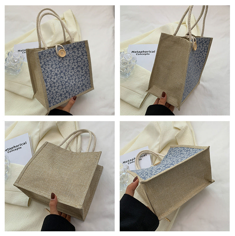 Internet Celebrity Portable Linen Bag Women's 2023 Western Style Hand-Carrying Lunch Bag for Work and Going Out Japanese Style ins Small Satchel