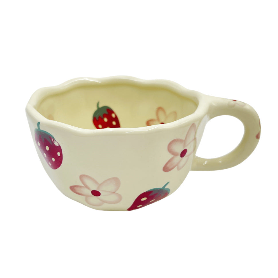 Cross-border can be labeled hair girl heart pinch strawberry fruit coffee cup afternoon tea ceramic cup cute coffee cup