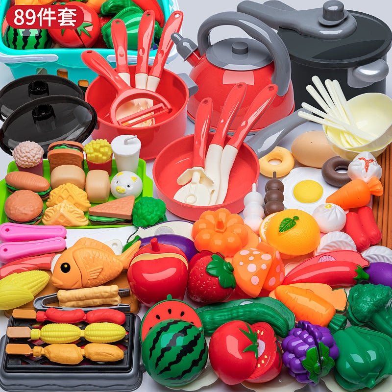 [Cross-border Exclusive] Simulation Kitchenette Cooking Kitchenware suit Fruit Chicing Music Cooking Induction Cooker to play house