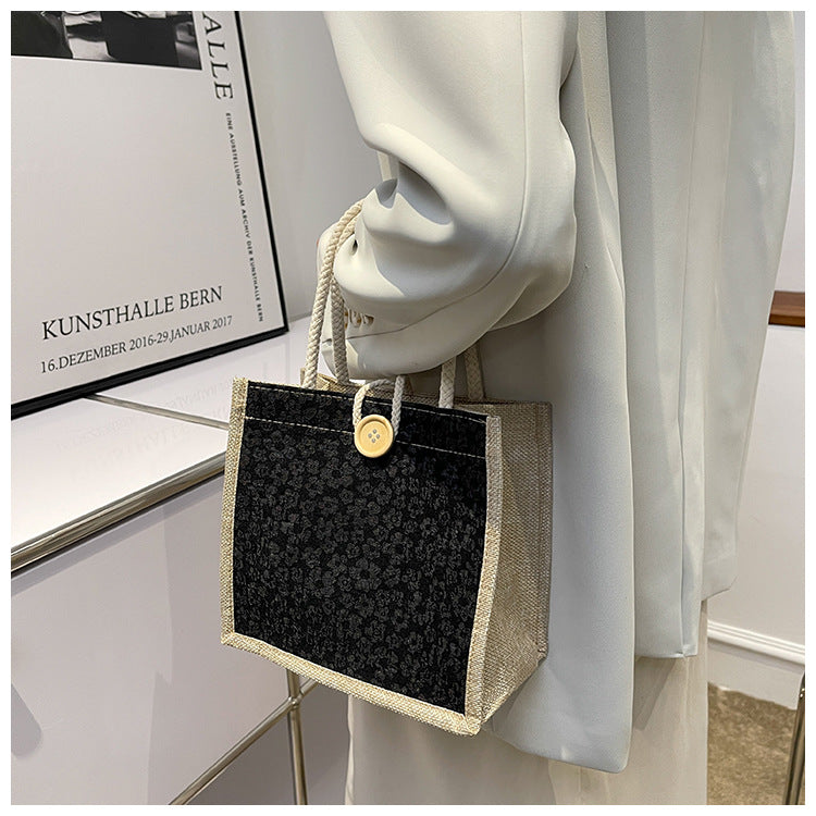 Internet Celebrity Portable Linen Bag Women's 2023 Western Style Hand-Carrying Lunch Bag for Work and Going Out Japanese Style ins Small Satchel