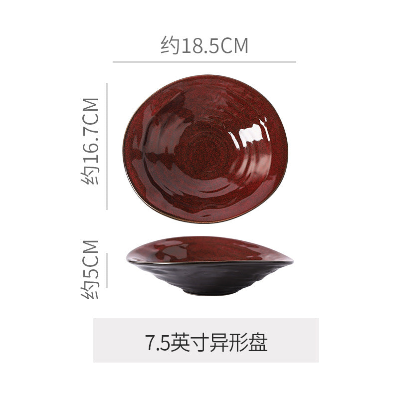 Personalized wine red ceramic restaurant hotel tableware embossed exquisite fruit pastry tray tea tray household dish salad bowl