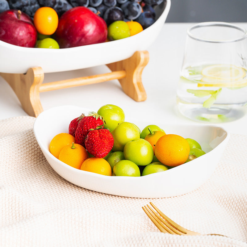 European-style three-layer ceramic dried fruit plate new creative bamboo rack multi-layer fruit plate household snack plate factory direct sales