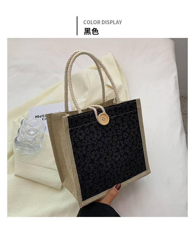 Internet Celebrity Portable Linen Bag Women's 2023 Western Style Hand-Carrying Lunch Bag for Work and Going Out Japanese Style ins Small Satchel