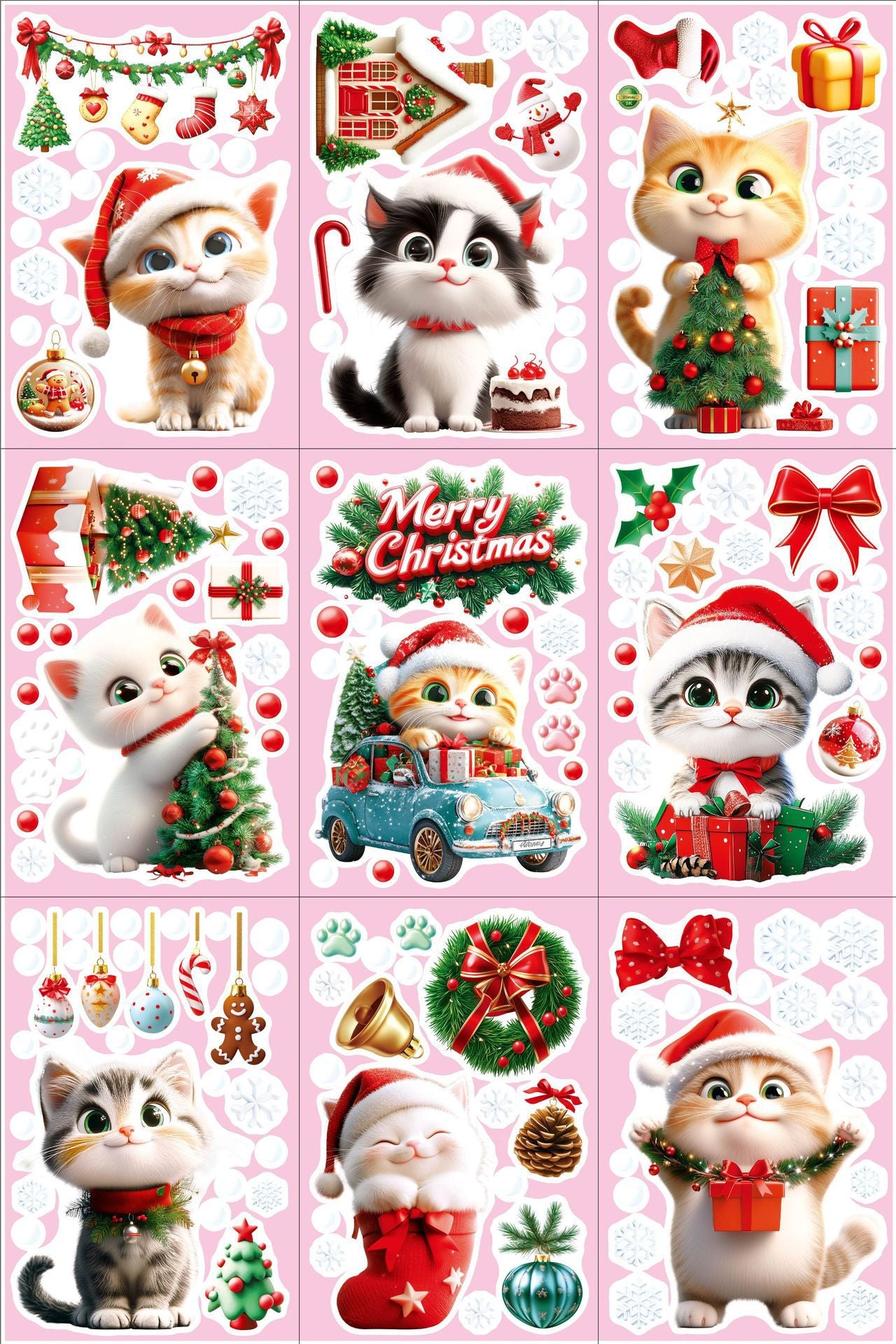 Cross-border New Cute Christmas Cat House Gift Snowflake Glass Stickers Shopping Mall Doors and Windows Flower Decoration Electrostatic Stickers